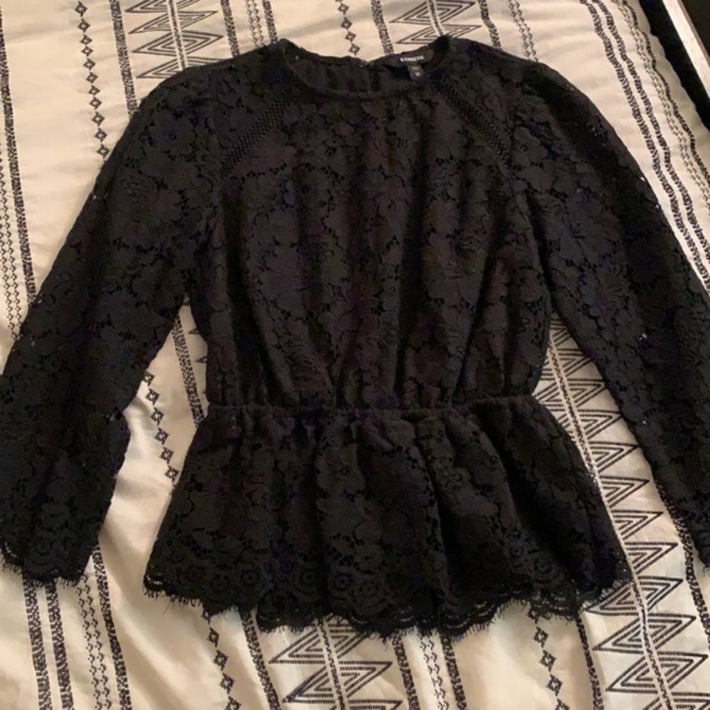 Express Black Lace Peplum Top